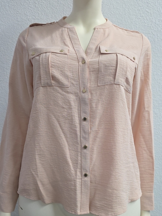 Calvin Klein Tops - Calvin Klein Pink Button Down Gold Buttons Convertible Sleeves Size Medium